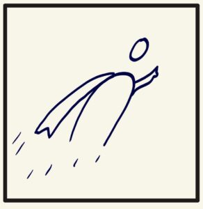 Mensch mit Superkräften und Umhang hebt ab