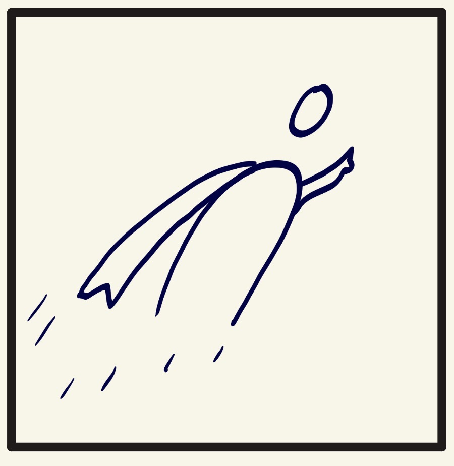 Mensch mit Superkräften und Umhang hebt ab